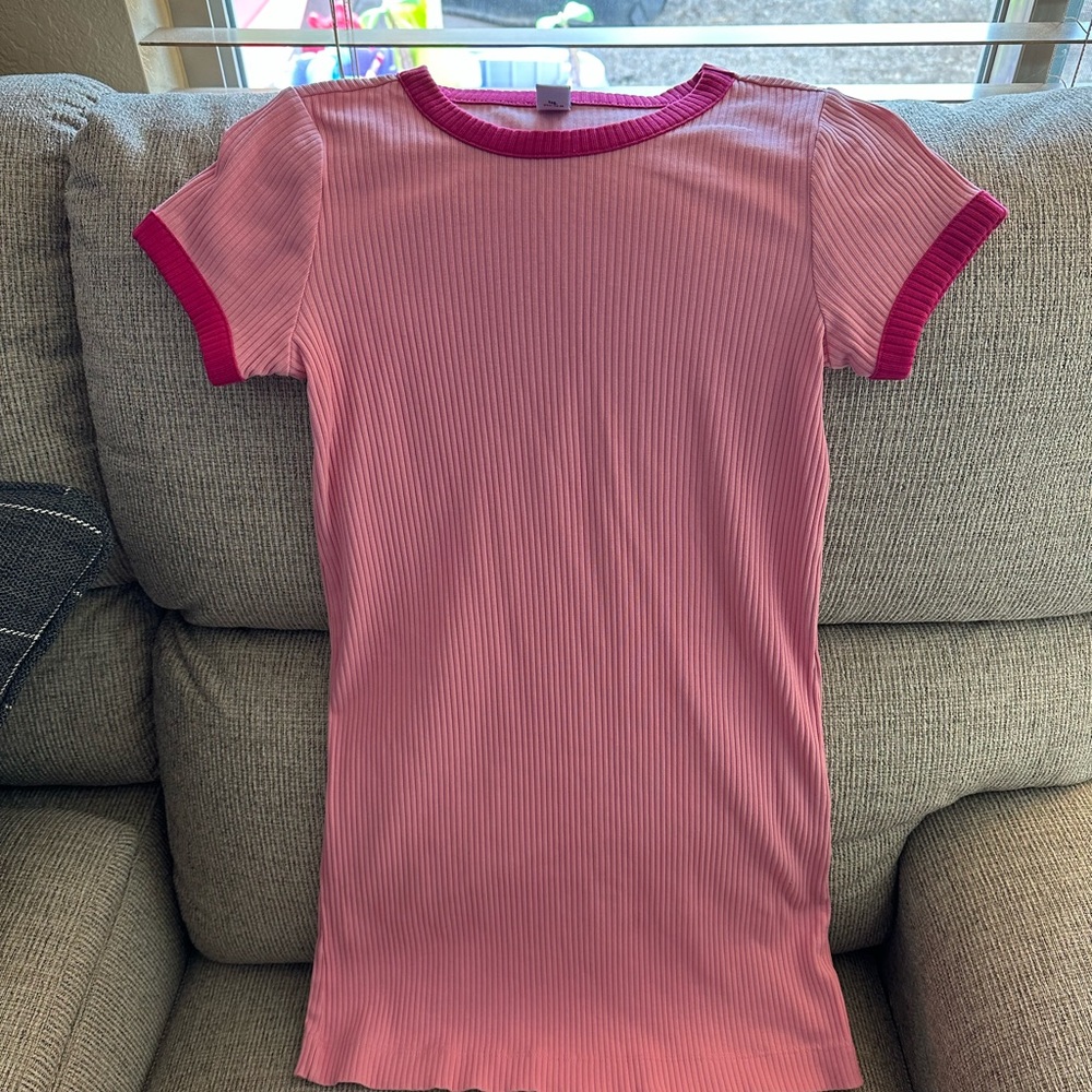Sz 10/12 Old Navy Pink Ribbed Dress with Pink Trim
